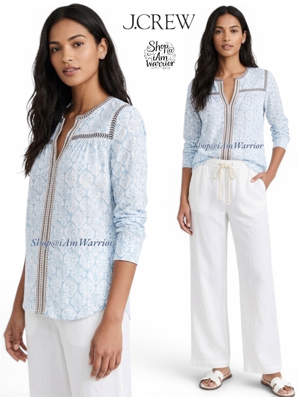 J.Crew blue embroidered boho peasant top *shop@iamwarrior